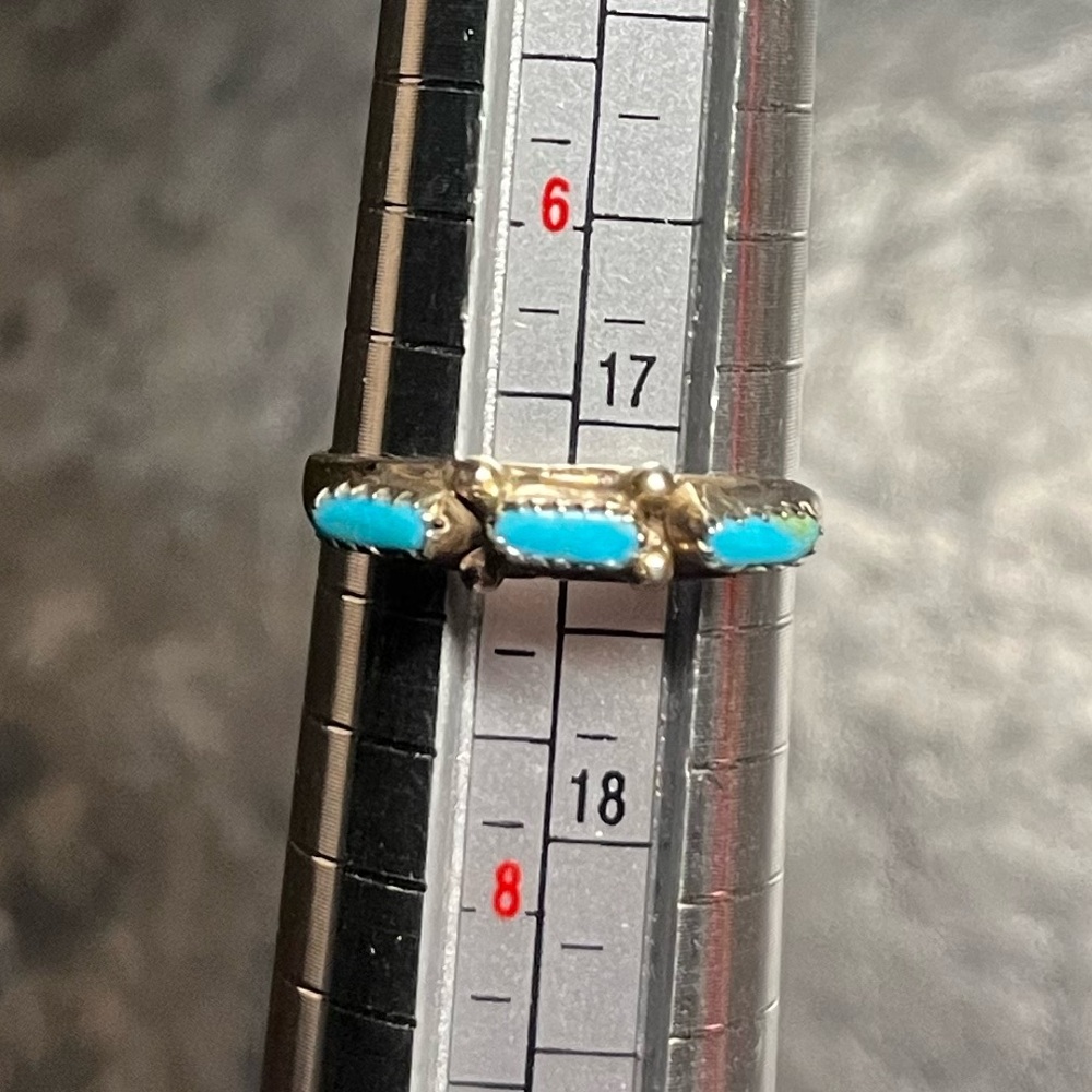 Sterling Silver & Turquoise Stackable Ring, 7 - image 2